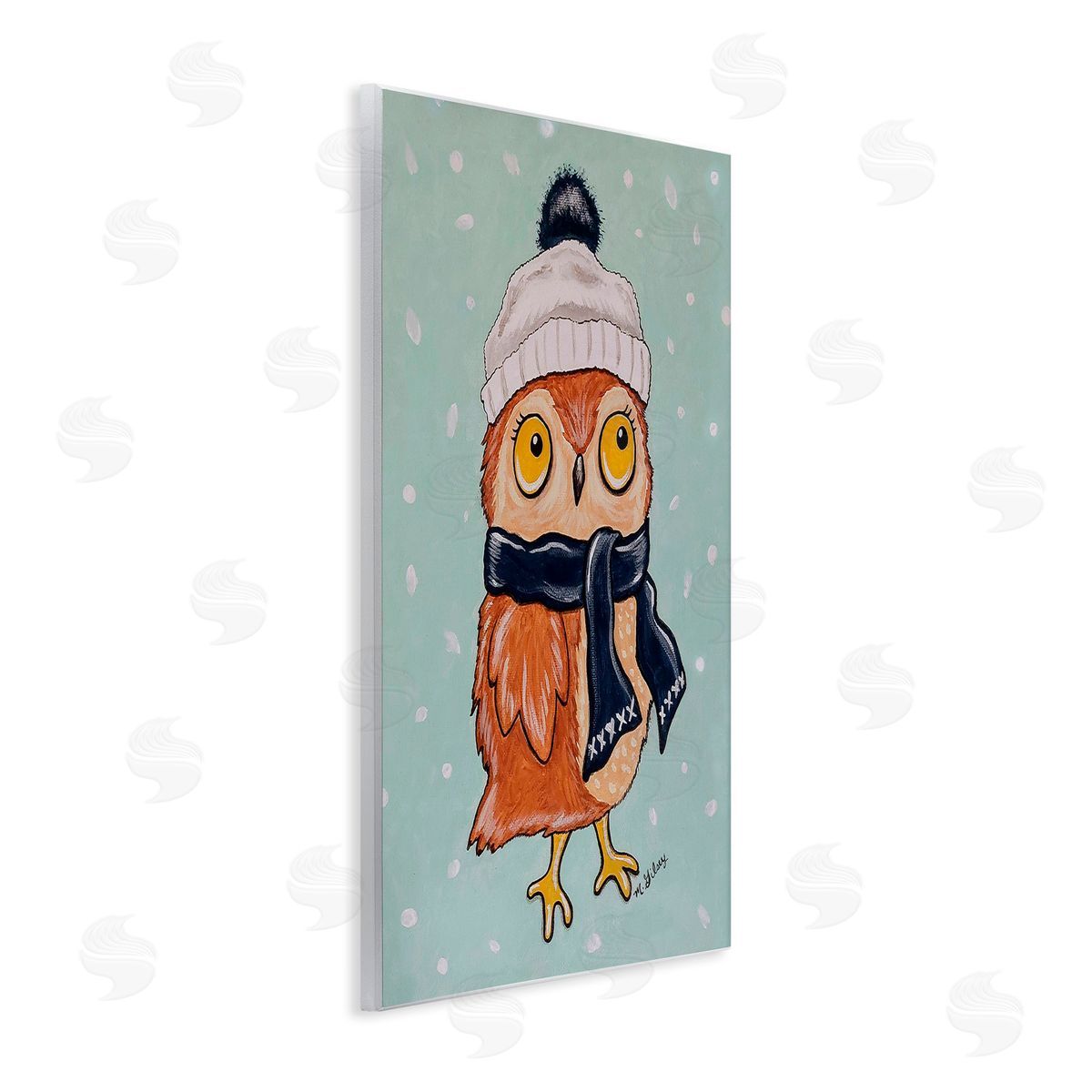 Michelle Gilsey Owl & Winter Scarf Wooden Wall Plaque Art Print