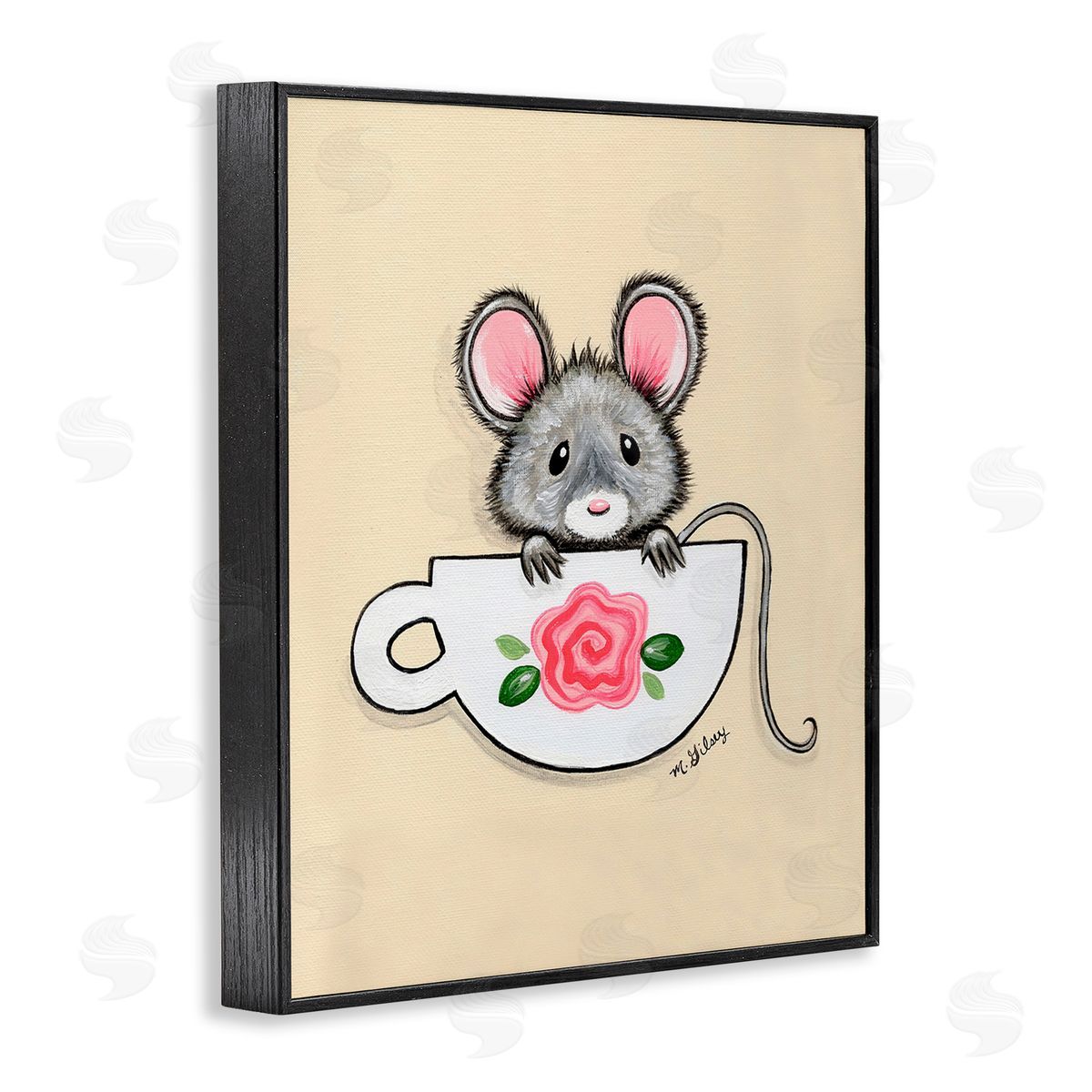 Michelle Gilsey Mouse in Teacup Black Framed Giclee Wall Art Print