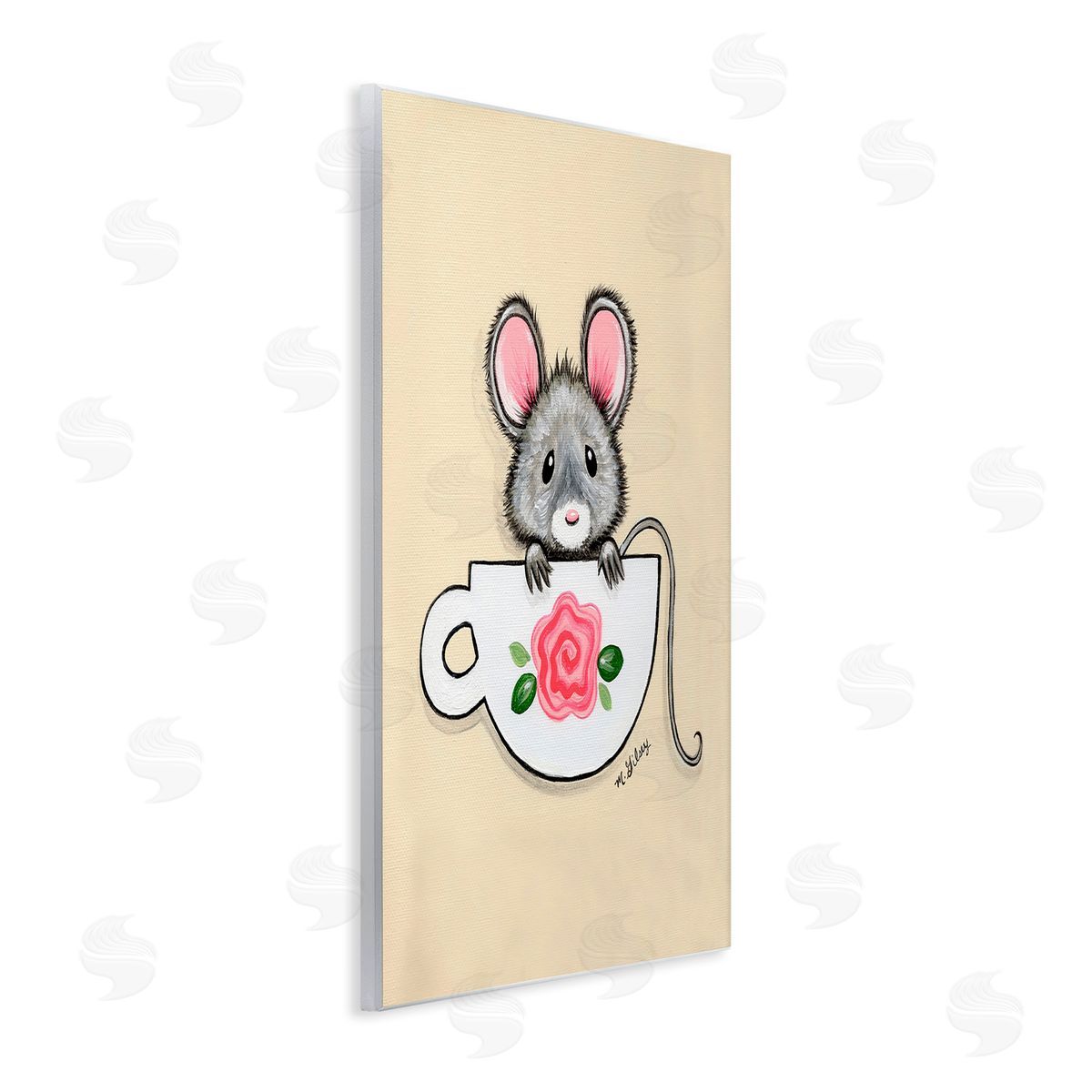 Michelle Gilsey Mouse in Teacup Wooden Wall Plaque Art Print
