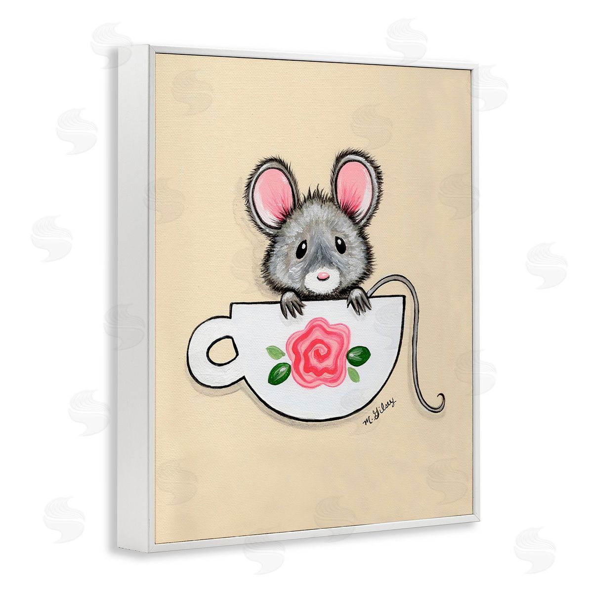 Michelle Gilsey Mouse in Teacup White Framed Giclee Wall Art Print