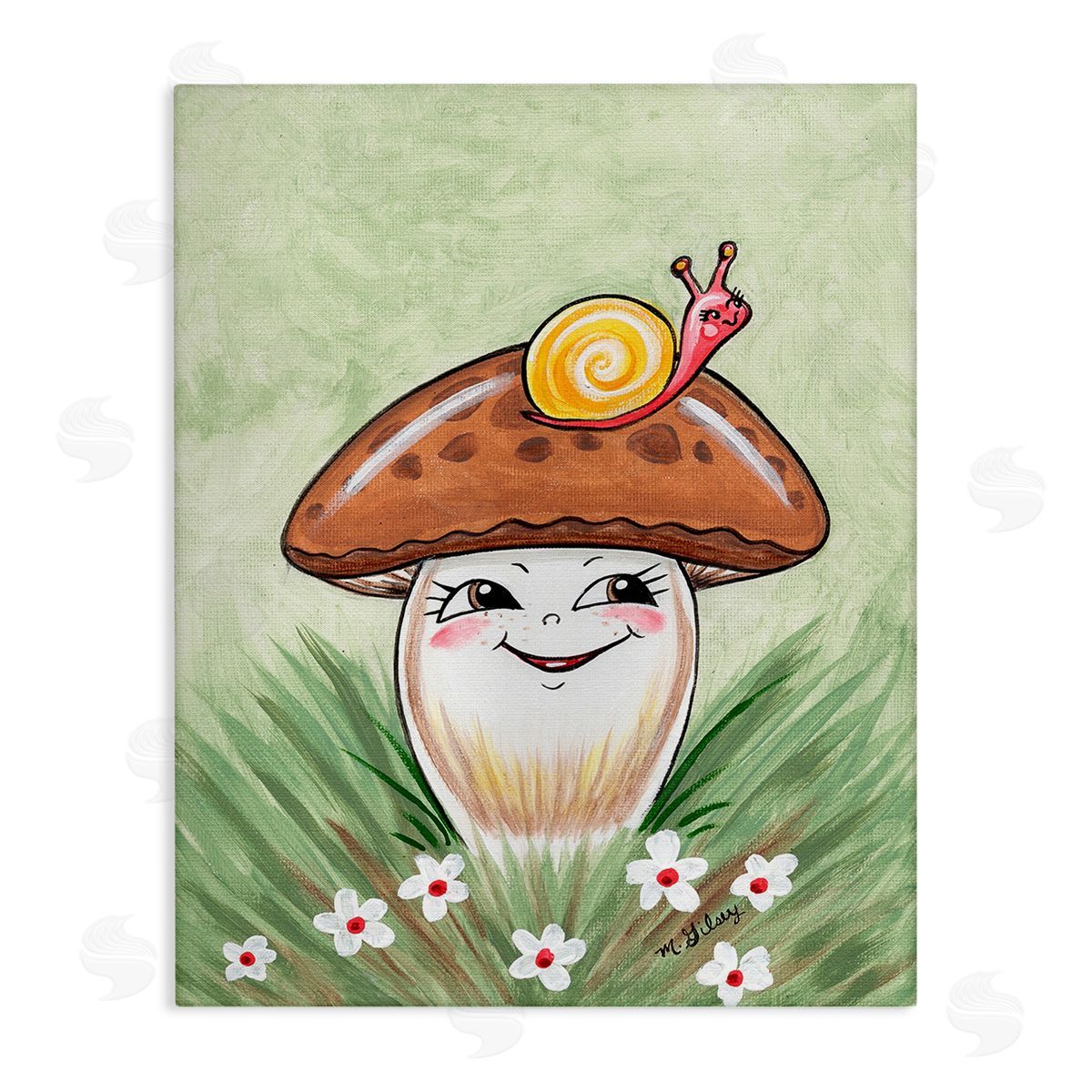 Michelle Gilsey Smiling Mushroom & Snail Canvas Wall Art Print