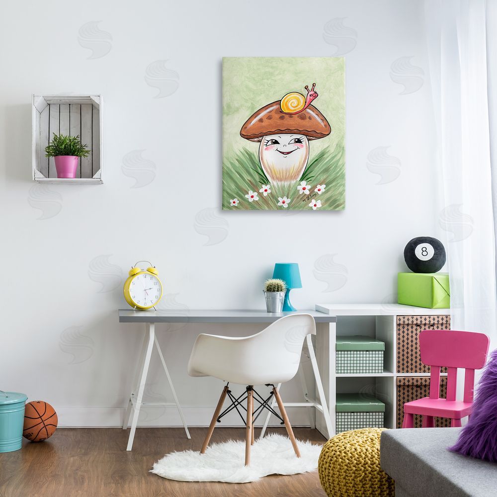 Michelle Gilsey Smiling Mushroom & Snail Canvas Wall Art Print in Room