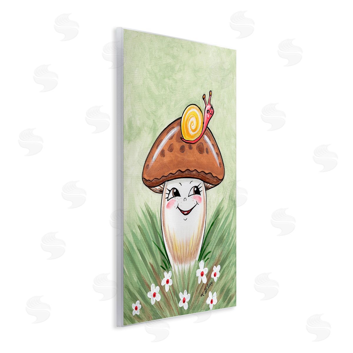Michelle Gilsey Smiling Mushroom & Snail Wooden Wall Plaque Art Print