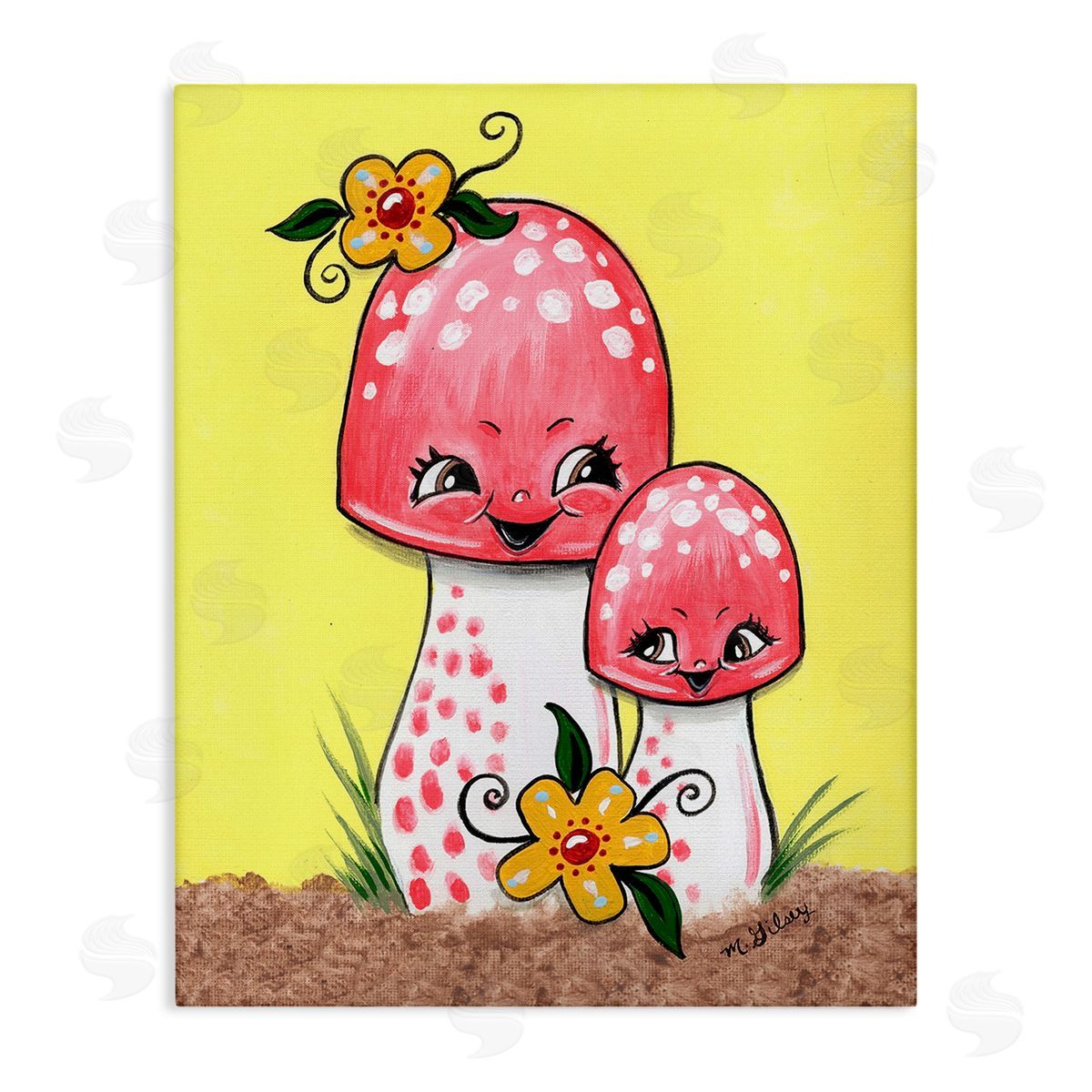 Michelle Gilsey Happy Mushrooms & Flowers Canvas Wall Art Print