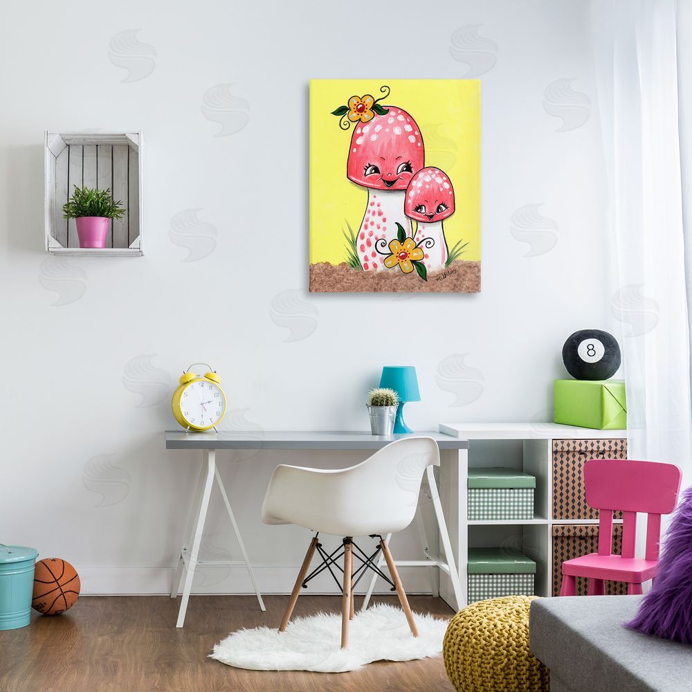 Michelle Gilsey Happy Mushrooms & Flowers Canvas Wall Art Print in Room