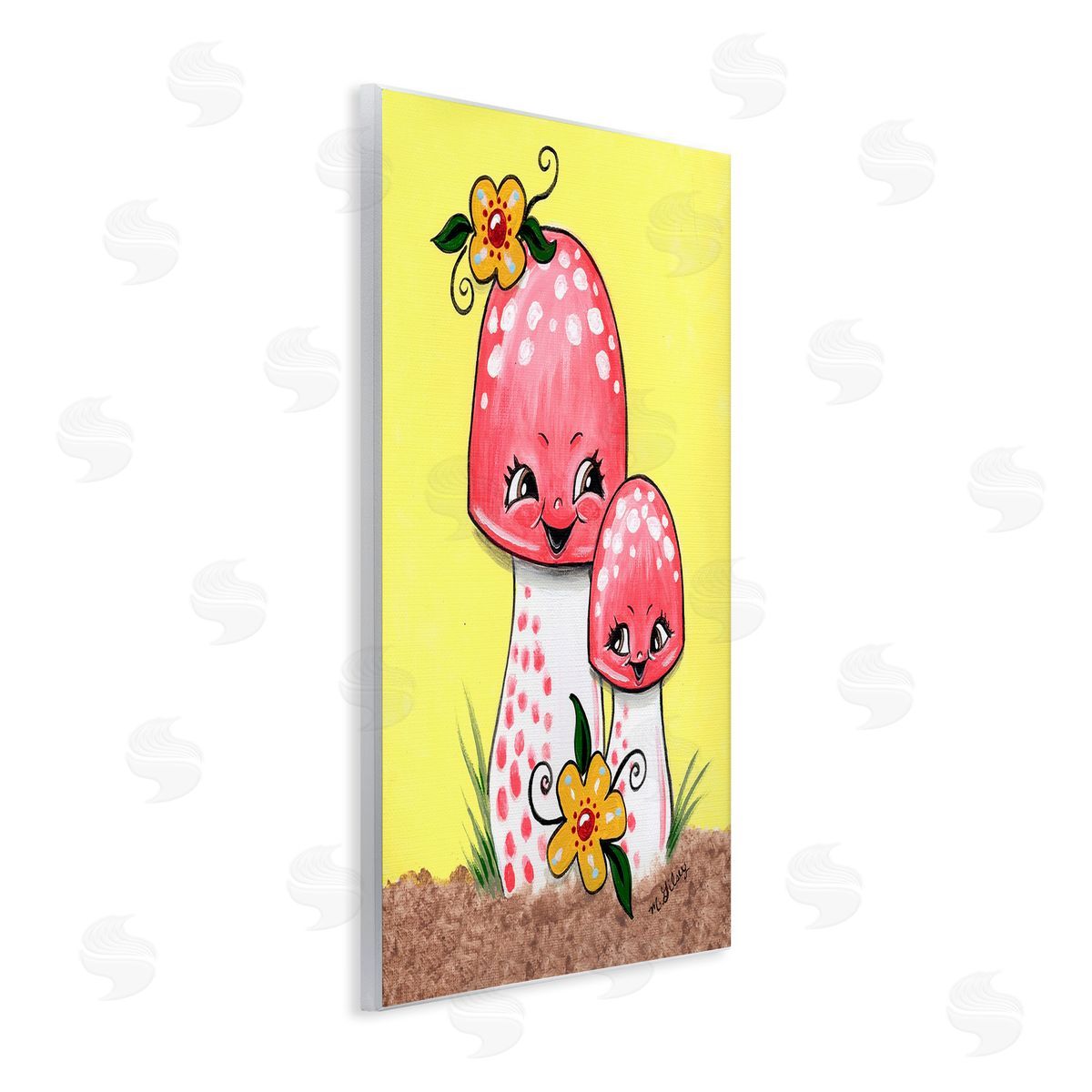 Michelle Gilsey Happy Mushrooms & Flowers Wooden Wall Plaque Art Print