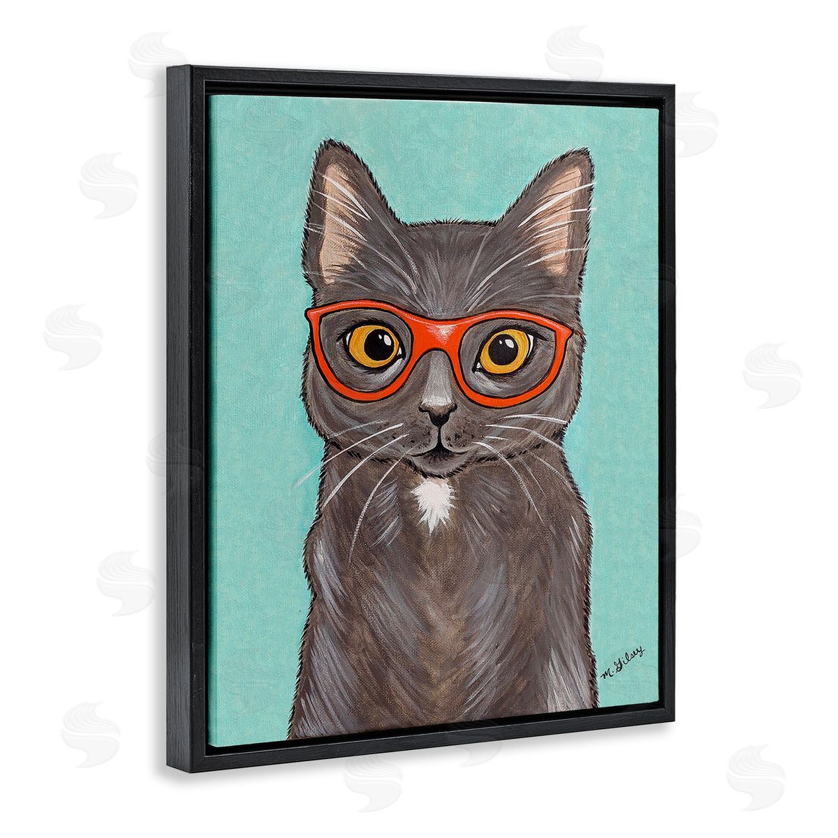 Michelle Gilsey Hipster Cat Red Glasses Black Floating Frame Canvas Wall Art Print