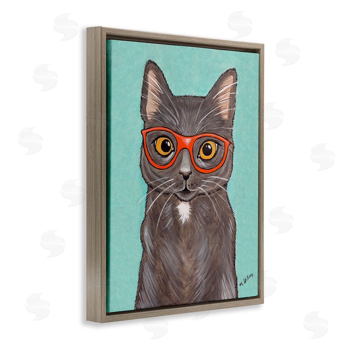 Michelle Gilsey Hipster Cat Red Glasses Brown Floating Frame Canvas Wall Art Print