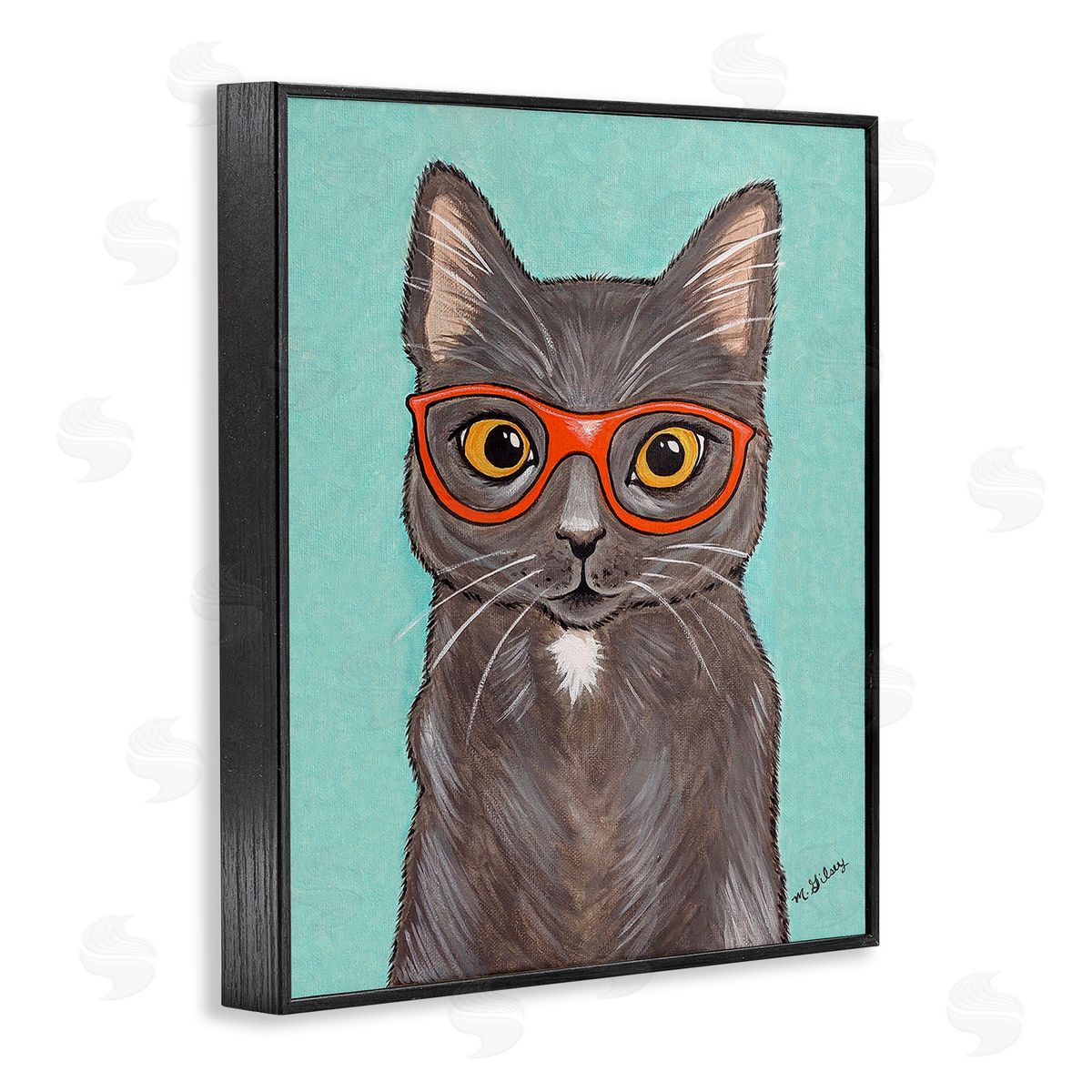 Michelle Gilsey Hipster Cat Red Glasses Black Framed Giclee Wall Art Print