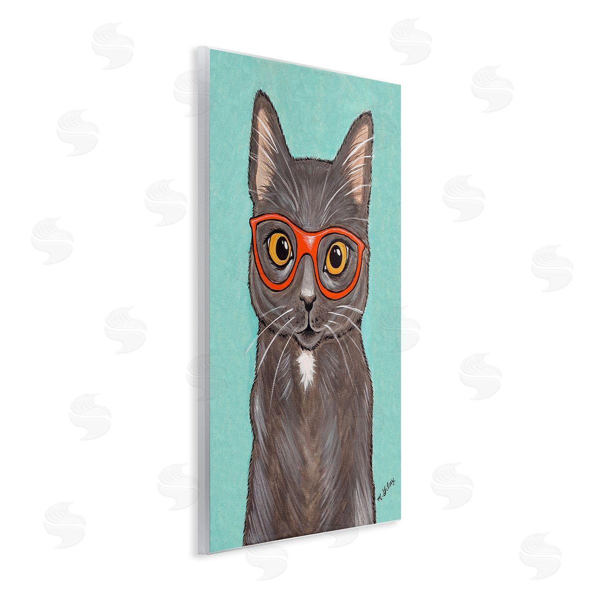 Michelle Gilsey Hipster Cat Red Glasses Wooden Wall Plaque Art Print