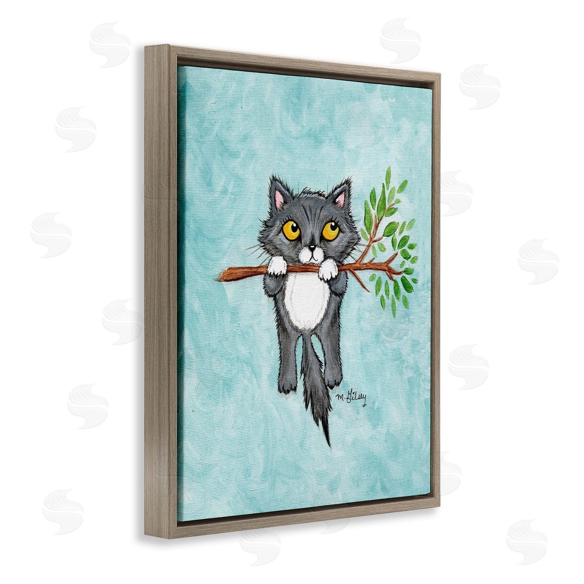 Michelle Gilsey Kitten Climbing Branch Brown Floating Frame Canvas Wall Art Print