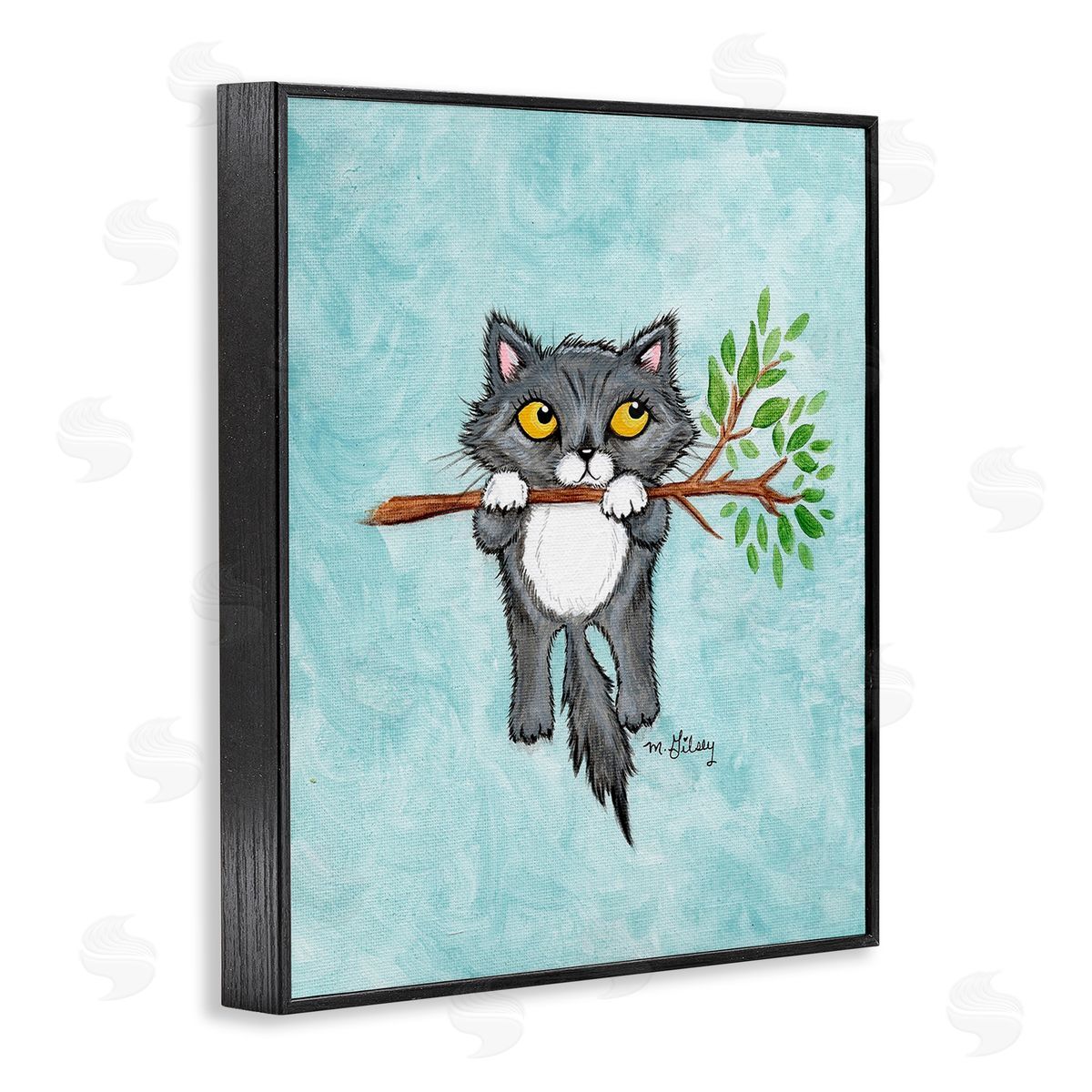 Michelle Gilsey Kitten Climbing Branch Black Framed Giclee Wall Art Print