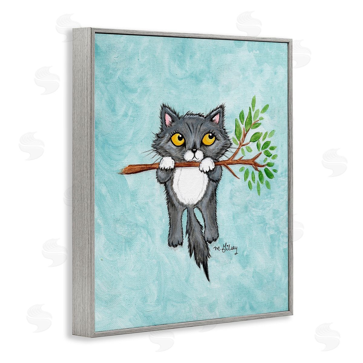 Michelle Gilsey Kitten Climbing Branch Gray Framed Giclee Wall Art Print