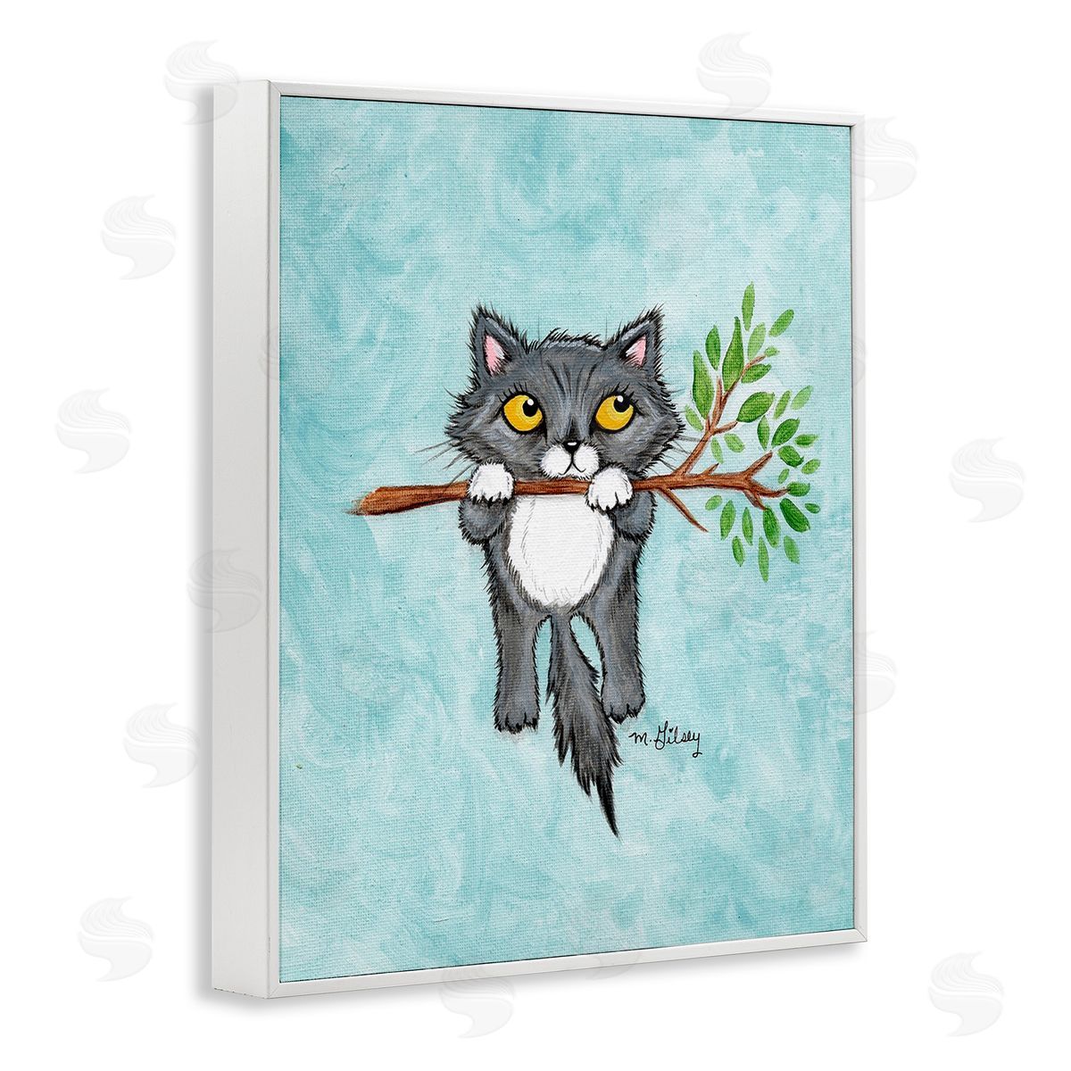 Michelle Gilsey Kitten Climbing Branch White Framed Giclee Wall Art Print