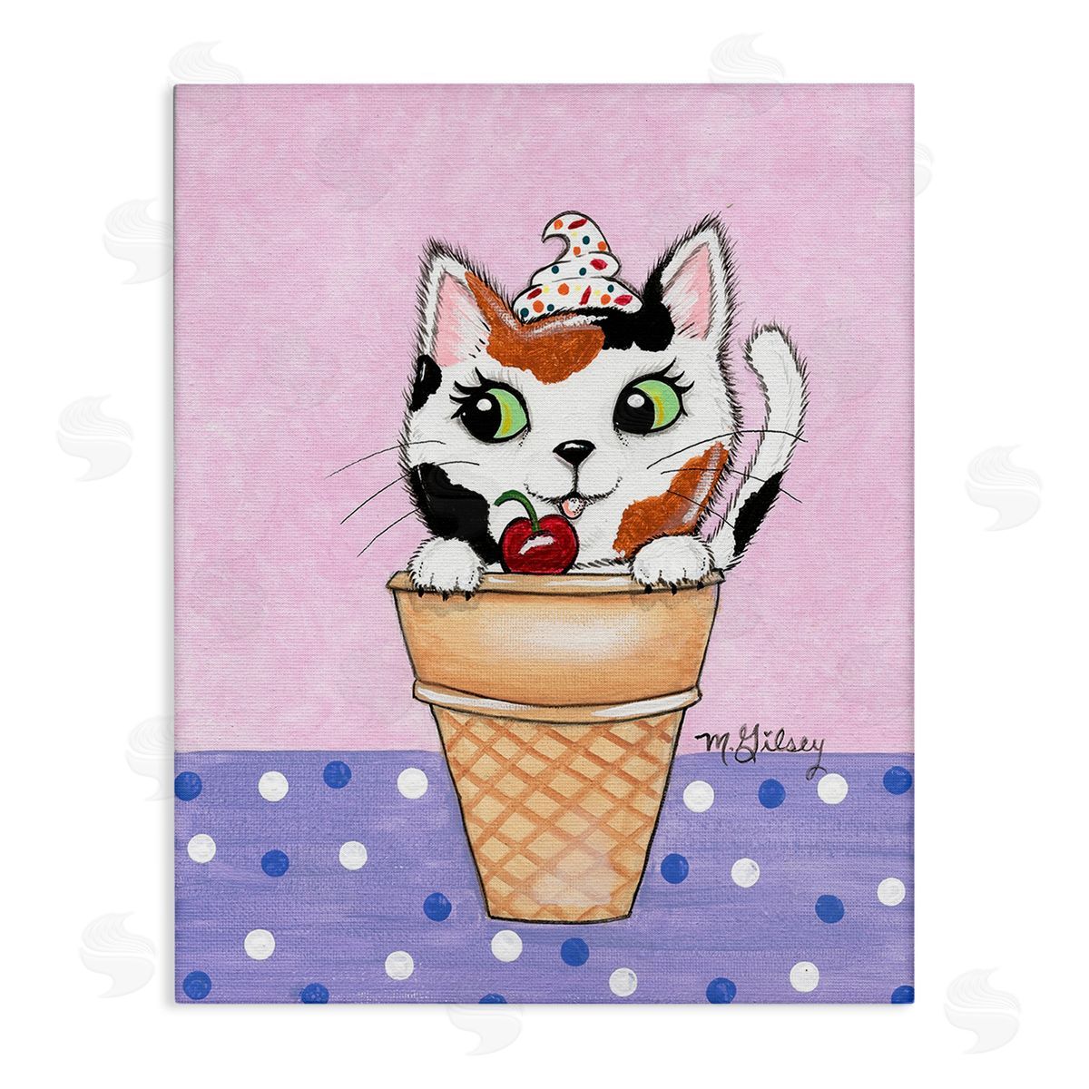 Michelle Gilsey Polka Dot Cat Sundae Canvas Wall Art Print