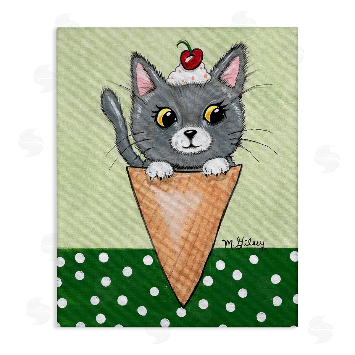 Michelle Gilsey Cat in Ice Cream Cone Canvas Wall Art Print