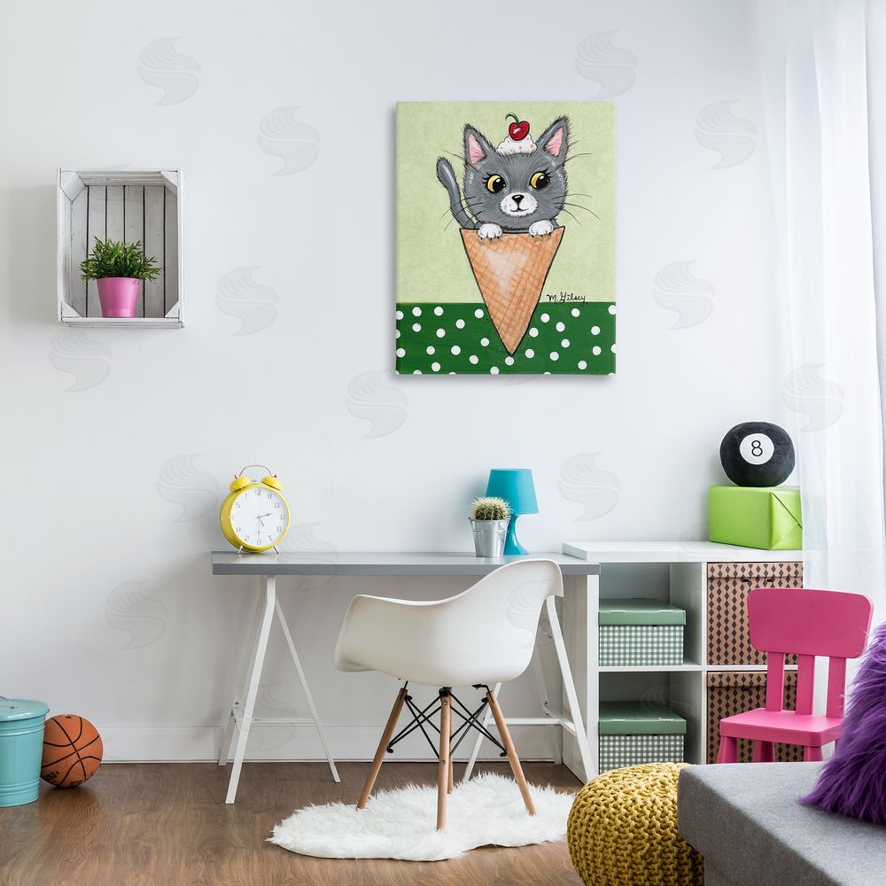 Michelle Gilsey Cat in Ice Cream Cone Canvas Wall Art Print in Room