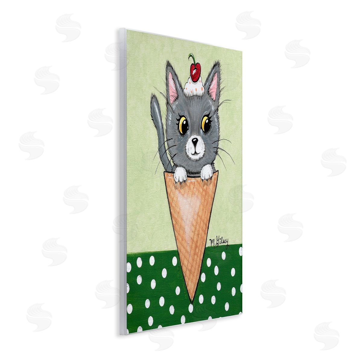 Michelle Gilsey Cat in Ice Cream Cone Wooden Wall Plaque Art Print
