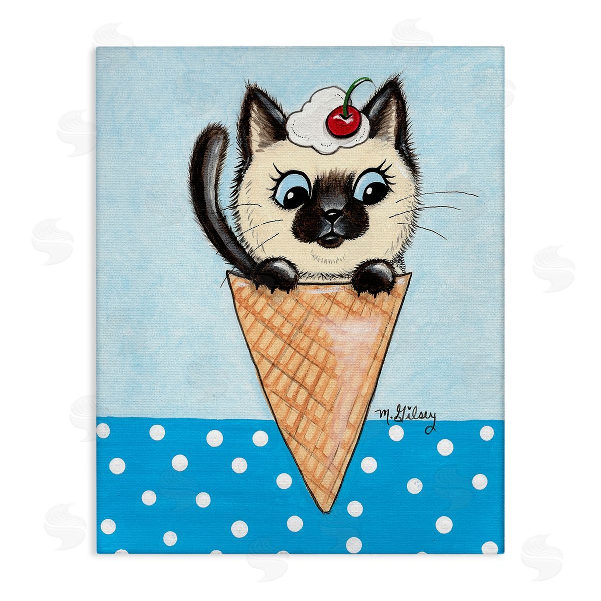 Michelle Gilsey Kitten Sundae Cone Canvas Wall Art Print