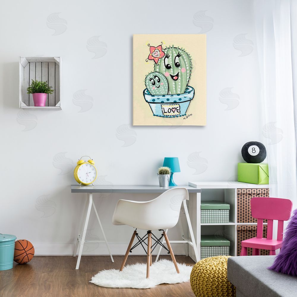 Michelle Gilsey Happy Cactus Plants Canvas Wall Art Print in Room