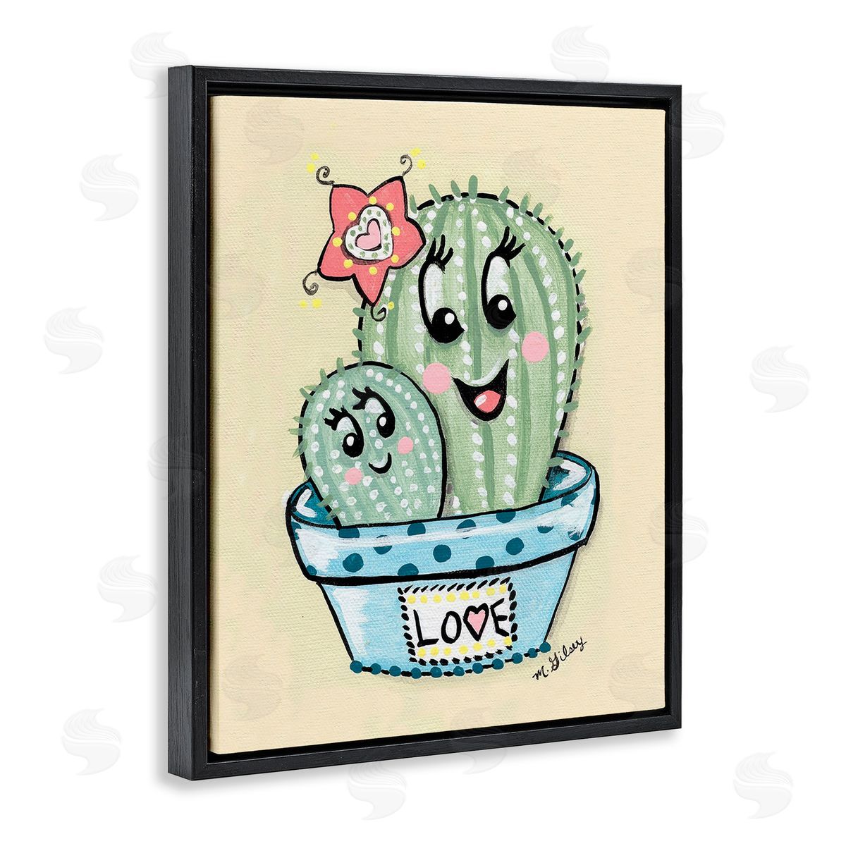 Michelle Gilsey Happy Cactus Plants Black Floating Frame Canvas Wall Art Print