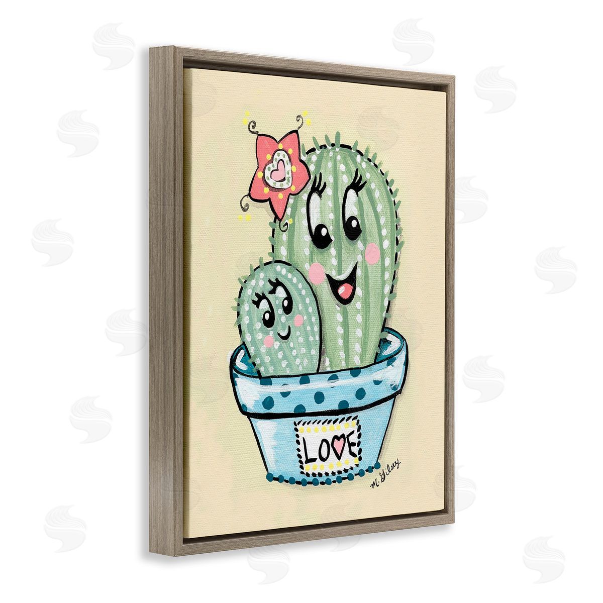 Michelle Gilsey Happy Cactus Plants Brown Floating Frame Canvas Wall Art Print