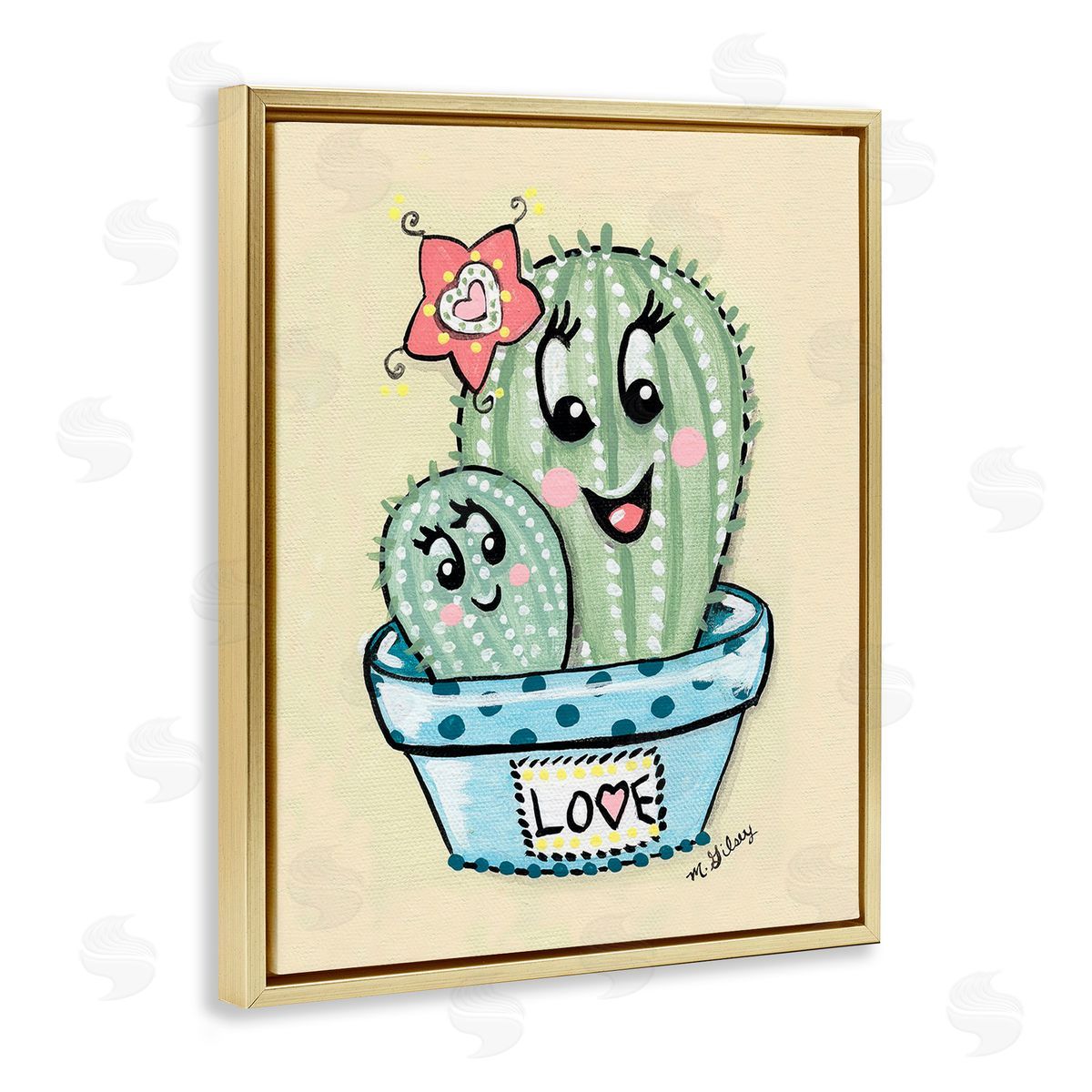 Michelle Gilsey Happy Cactus Plants Gold Floating Frame Canvas Wall Art Print