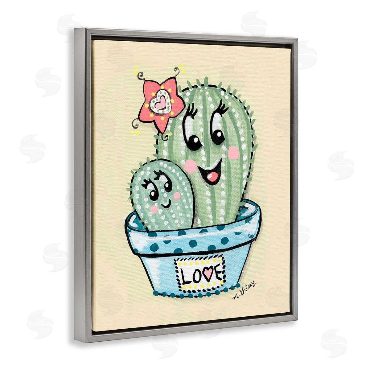 Michelle Gilsey Happy Cactus Plants Gray Floating Frame Canvas Wall Art Print