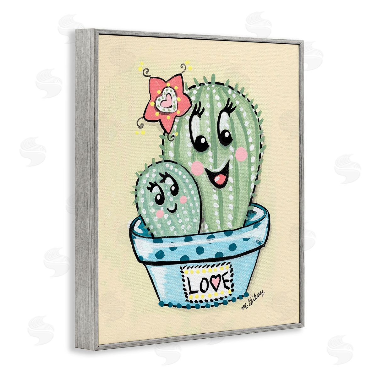 Michelle Gilsey Happy Cactus Plants Gray Framed Giclee Wall Art Print