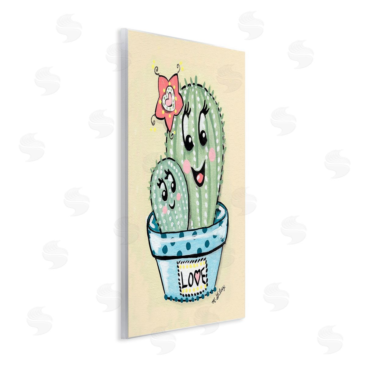 Michelle Gilsey Happy Cactus Plants Wooden Wall Plaque Art Print
