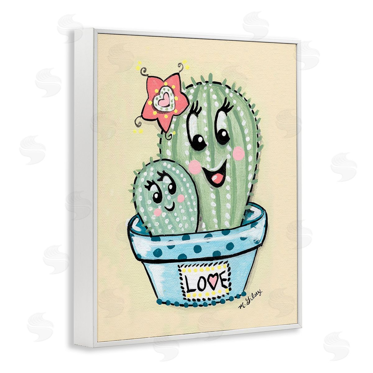 Michelle Gilsey Happy Cactus Plants White Framed Giclee Wall Art Print