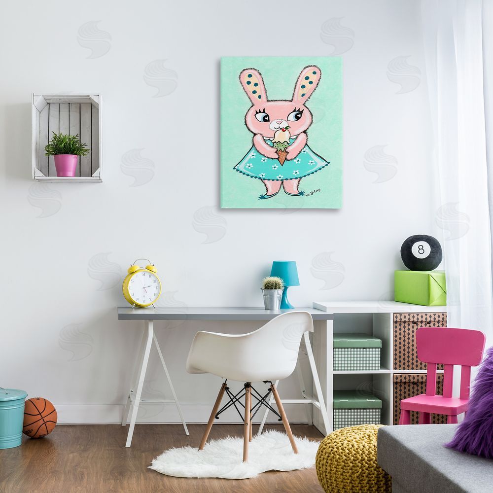 Michelle Gilsey Pastel Bunny & Ice Cream Canvas Wall Art Print in Room