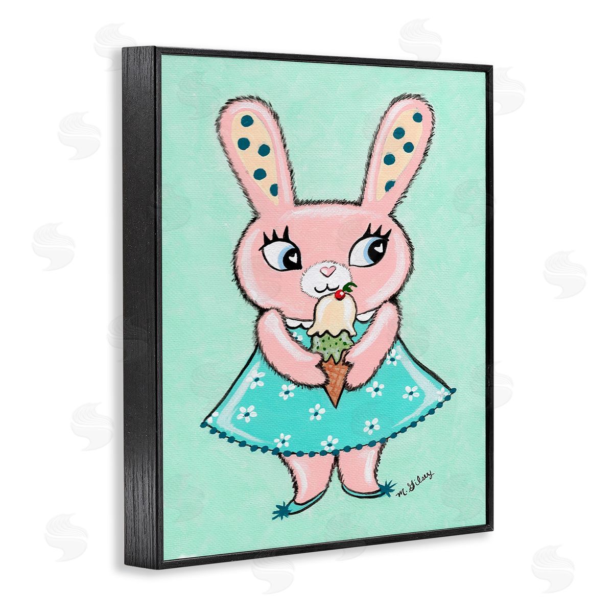 Michelle Gilsey Pastel Bunny & Ice Cream Black Framed Giclee Wall Art Print