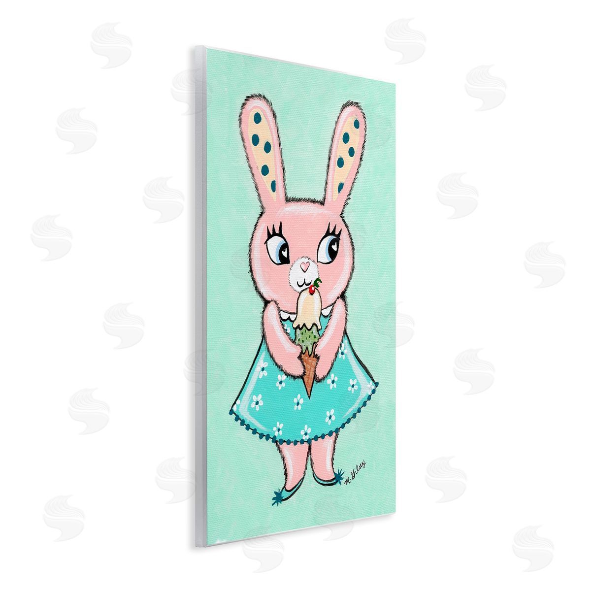 Michelle Gilsey Pastel Bunny & Ice Cream Wooden Wall Plaque Art Print