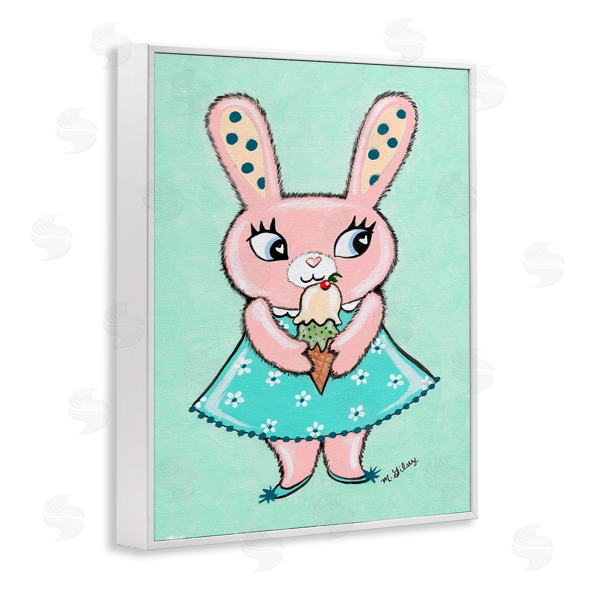 Michelle Gilsey Pastel Bunny & Ice Cream White Framed Giclee Wall Art Print