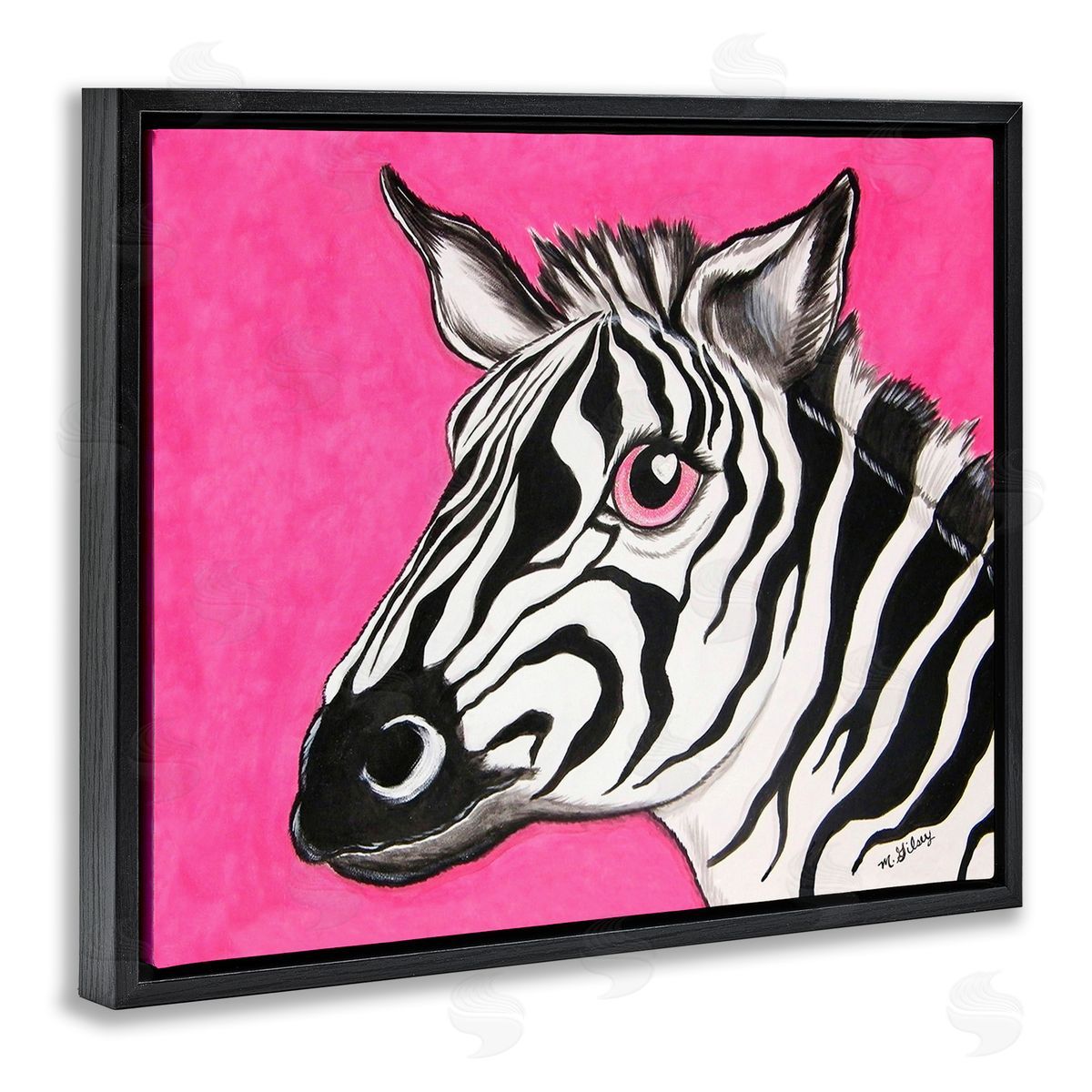 Michelle Gilsey Zebra with Heart Eyes Black Floating Frame Canvas Wall Art Print