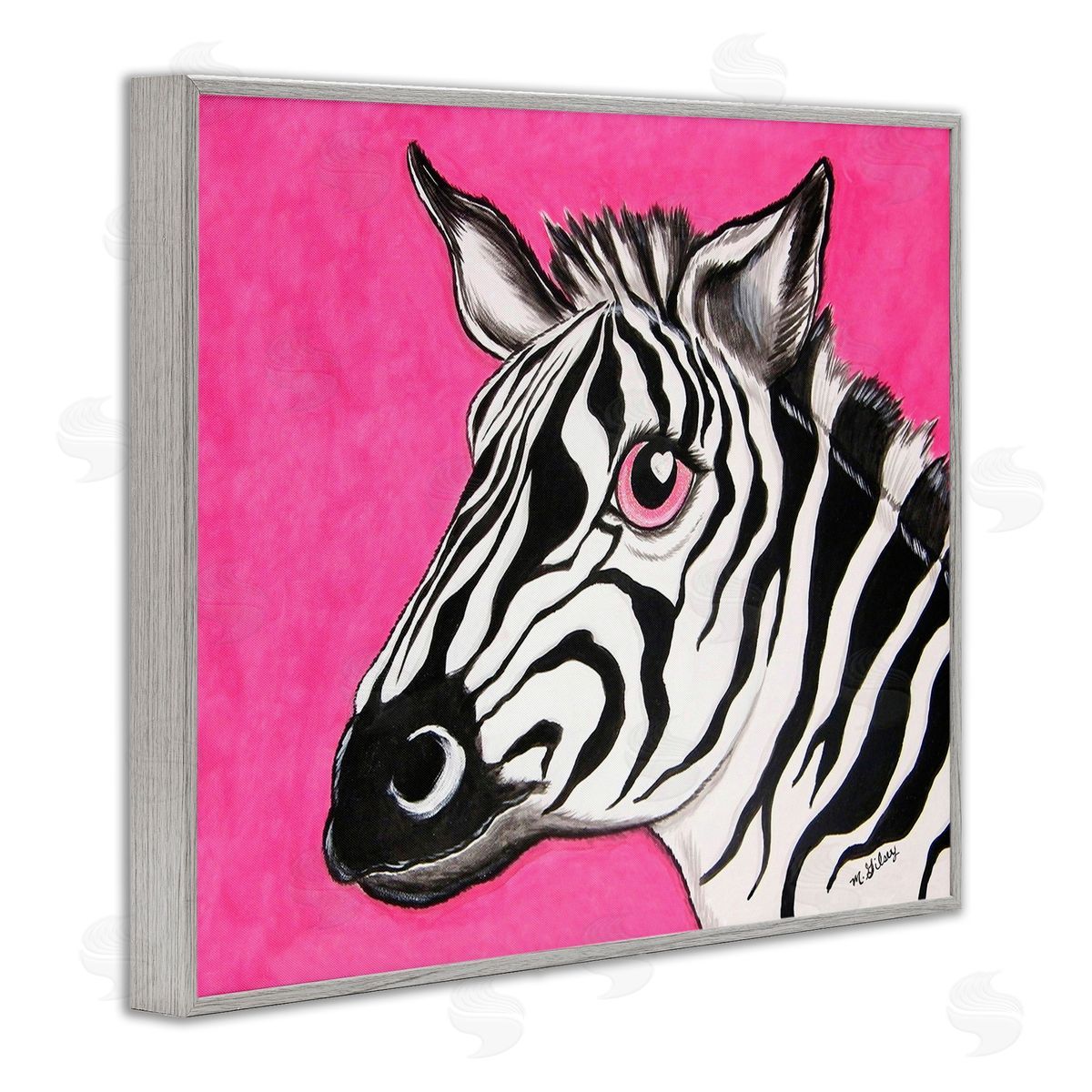 Michelle Gilsey Zebra with Heart Eyes Gray Framed Giclee Wall Art Print