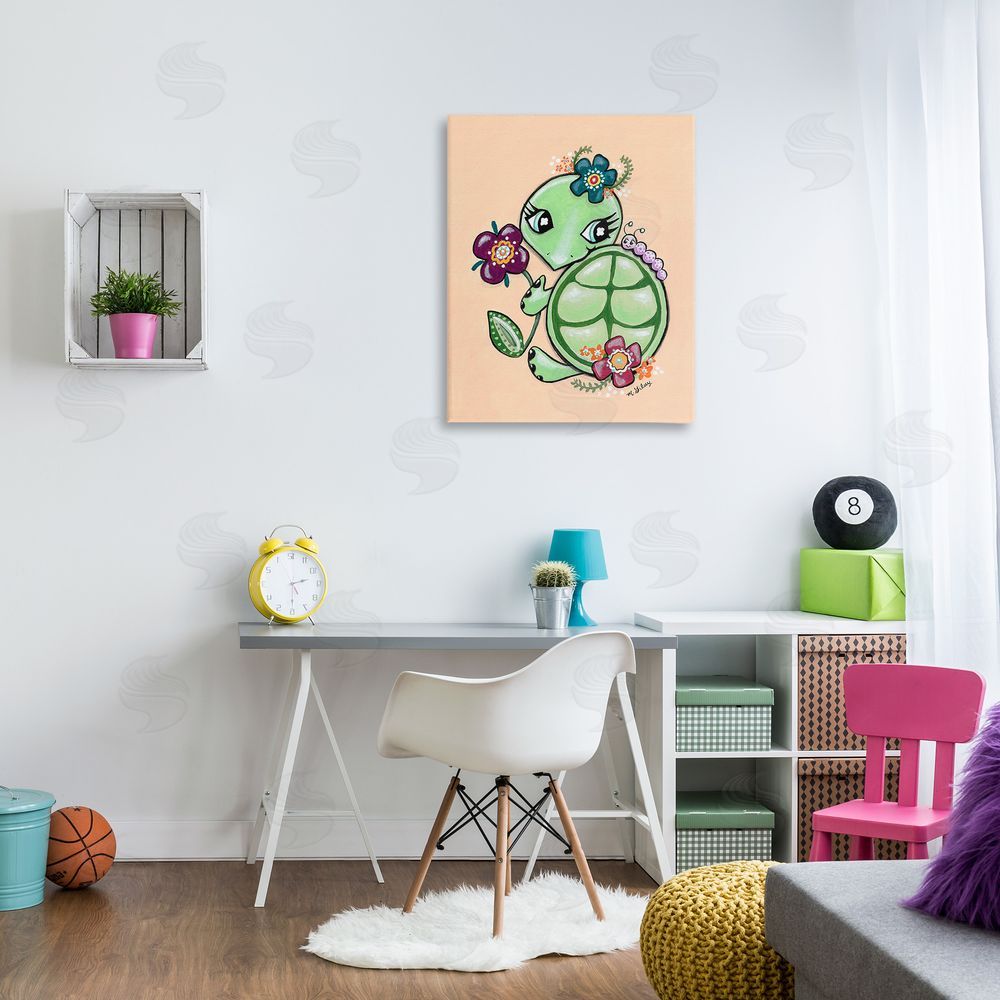 Michelle Gilsey Floral Blossom Turtle Canvas Wall Art Print in Room