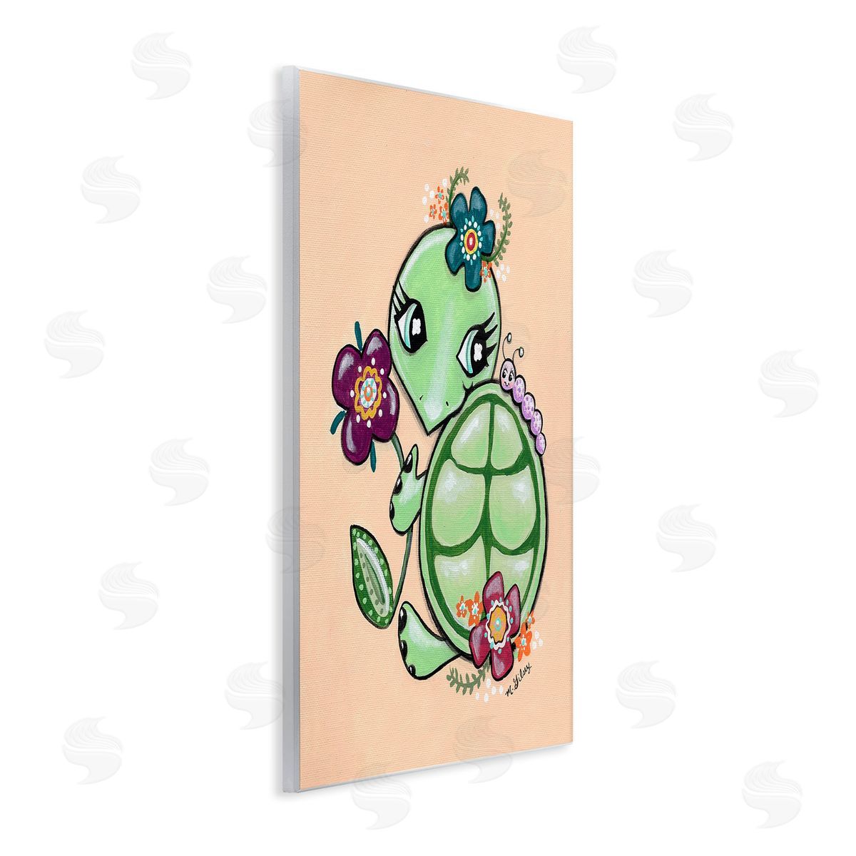 Michelle Gilsey Floral Blossom Turtle Wooden Wall Plaque Art Print