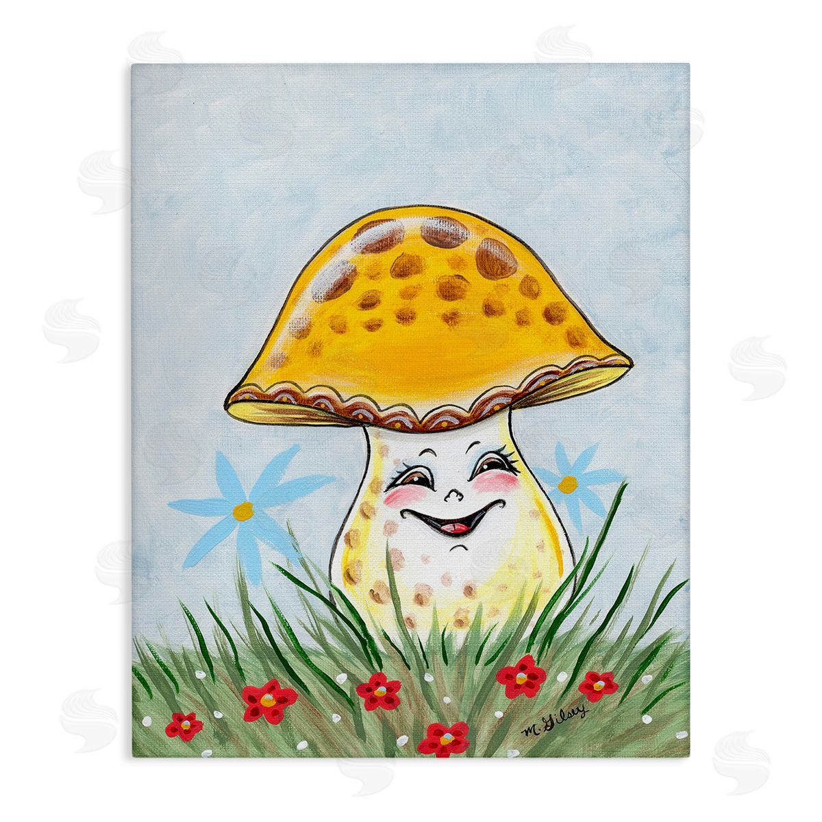 Michelle Gilsey Smiling Yellow Mushroom Canvas Wall Art Print