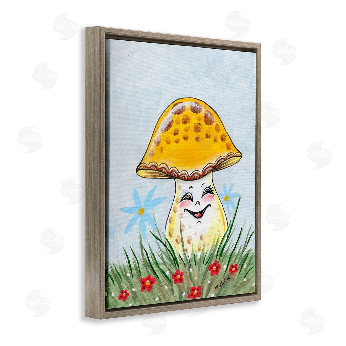 Michelle Gilsey Smiling Yellow Mushroom Brown Floating Frame Canvas Wall Art Print