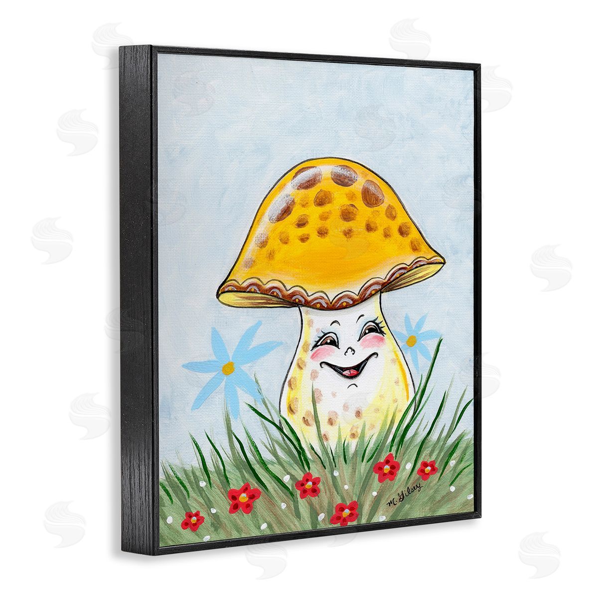 Michelle Gilsey Smiling Yellow Mushroom Black Framed Giclee Wall Art Print