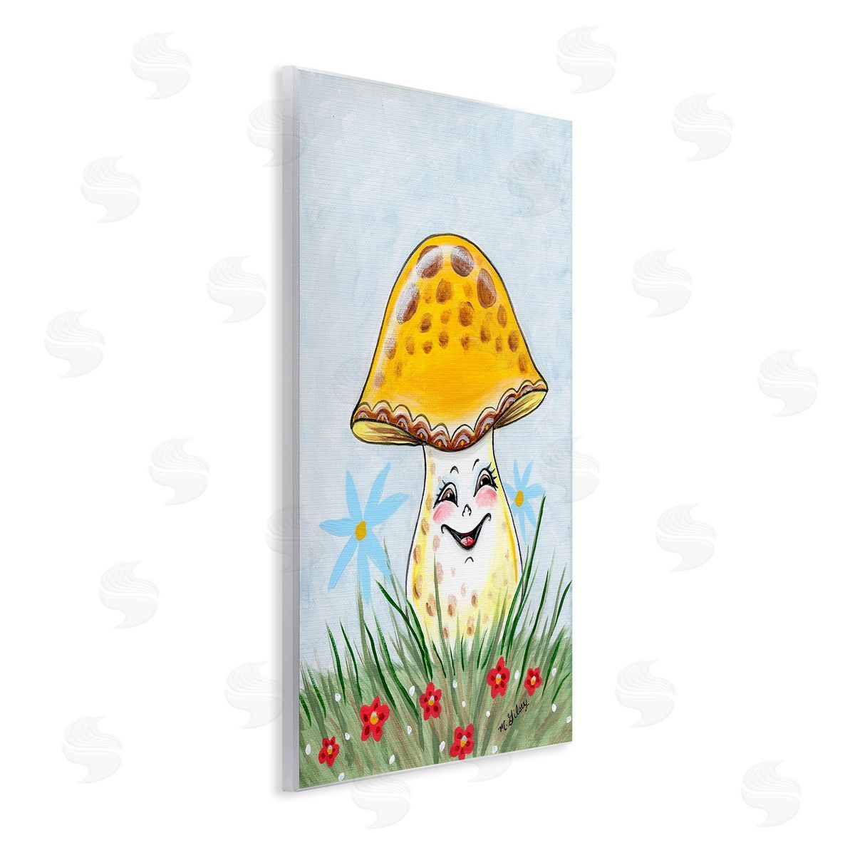 Michelle Gilsey Smiling Yellow Mushroom Wooden Wall Plaque Art Print