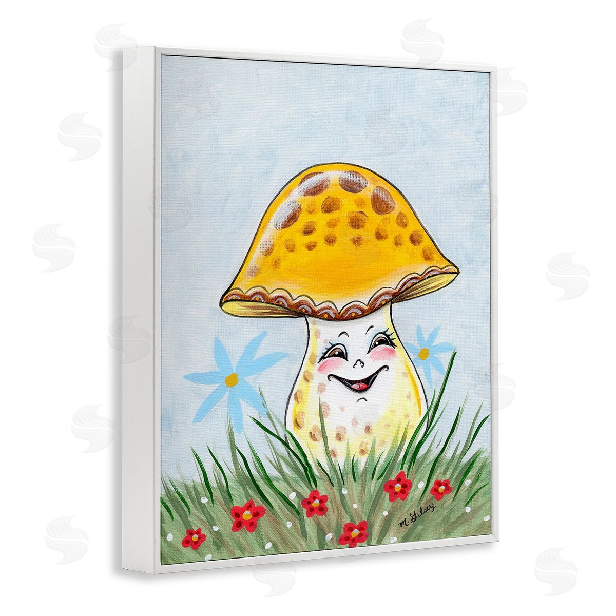 Michelle Gilsey Smiling Yellow Mushroom White Framed Giclee Wall Art Print