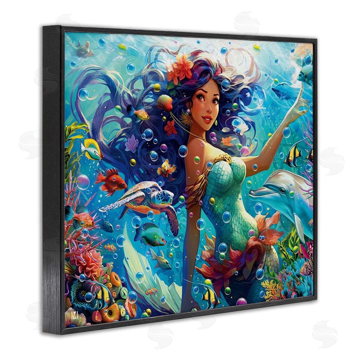 Michael David Ward Mermaid & Marine Animals Black Framed Giclee Wall Art Print