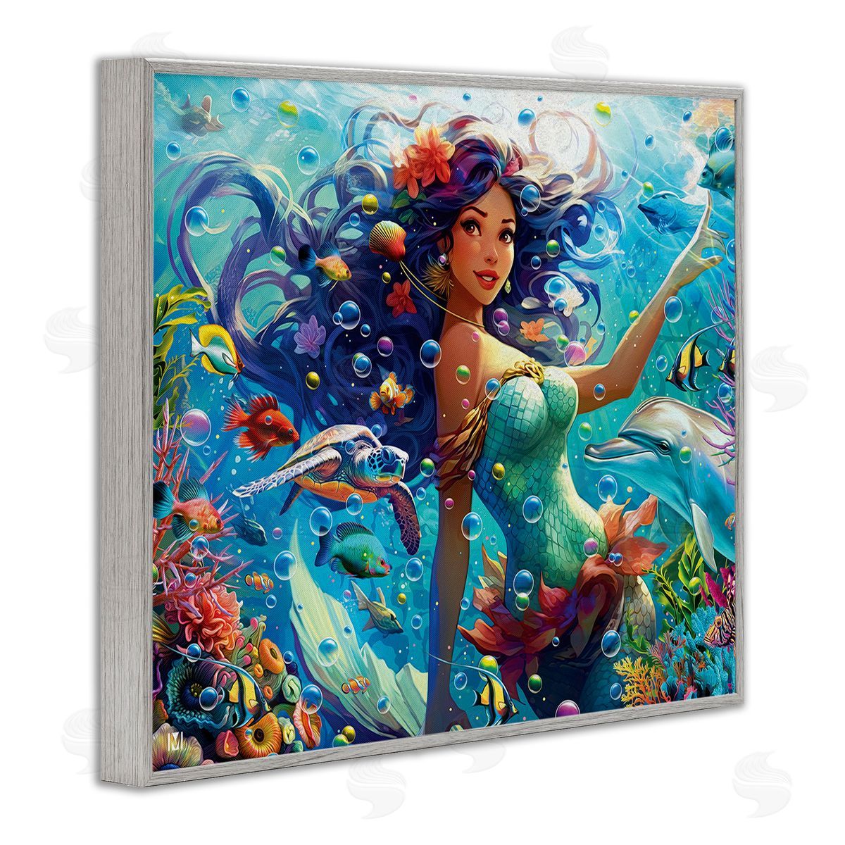 Michael David Ward Mermaid & Marine Animals Gray Framed Giclee Wall Art Print