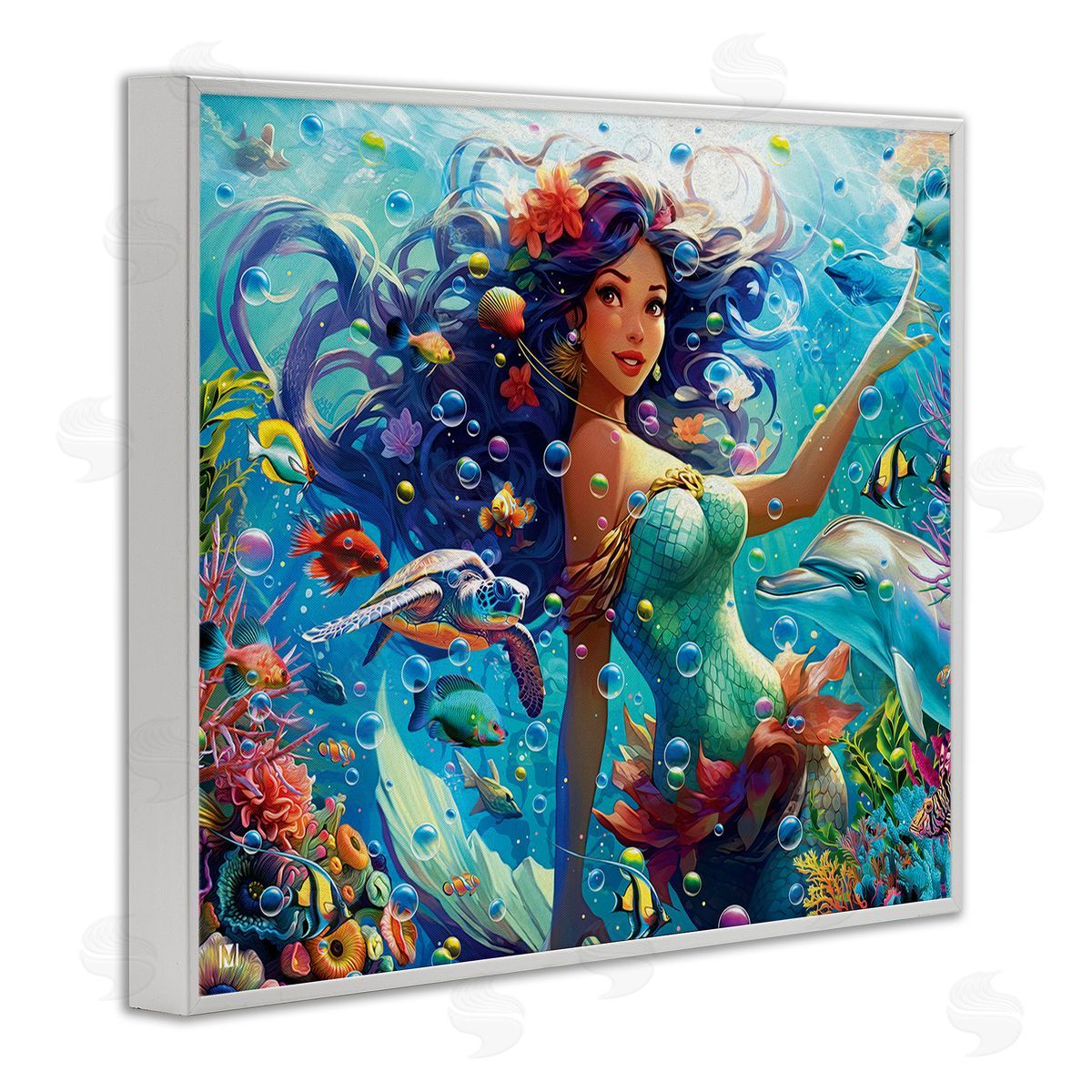 Michael David Ward Mermaid & Marine Animals White Framed Giclee Wall Art Print