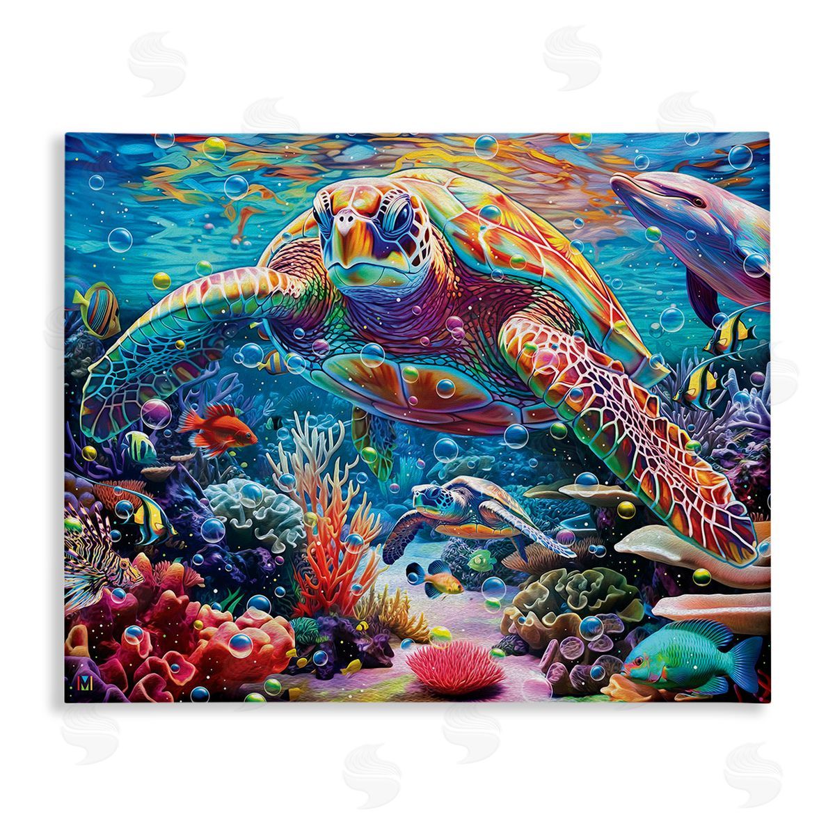 Michael David Ward Vivid Sea Turtle & Reef Canvas Wall Art Print