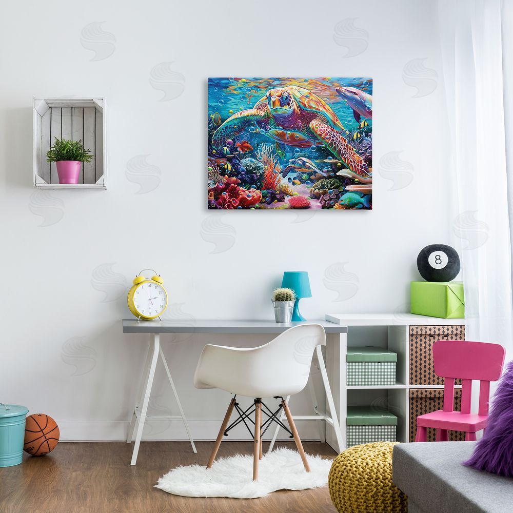 Michael David Ward Vivid Sea Turtle & Reef Canvas Wall Art Print in Room