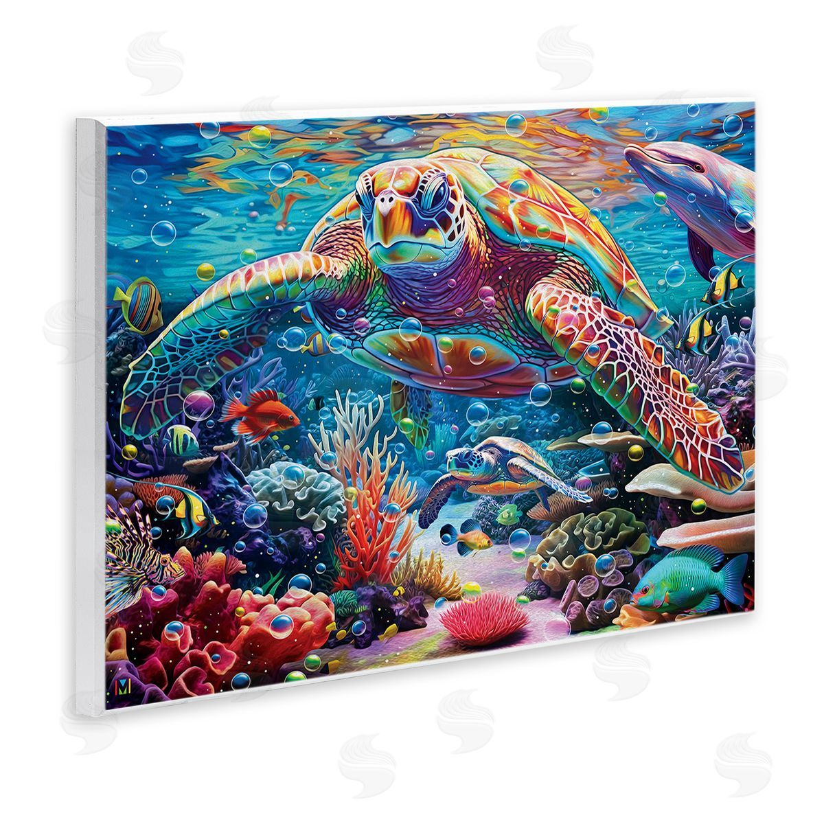 Michael David Ward Vivid Sea Turtle & Reef Wooden Wall Plaque Art Print